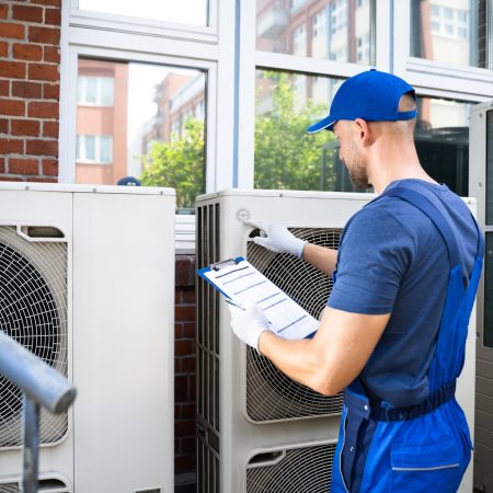 technician-inspecting-outdoor-air-conditioner-cabinet